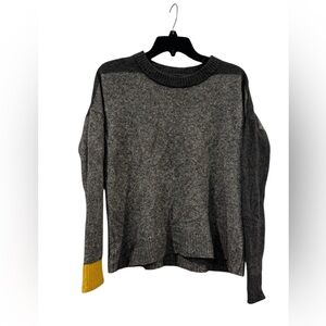 Women’s Aqua Cashmere Crewneck Sweater Gray Yellow Sleeve Detail: XS